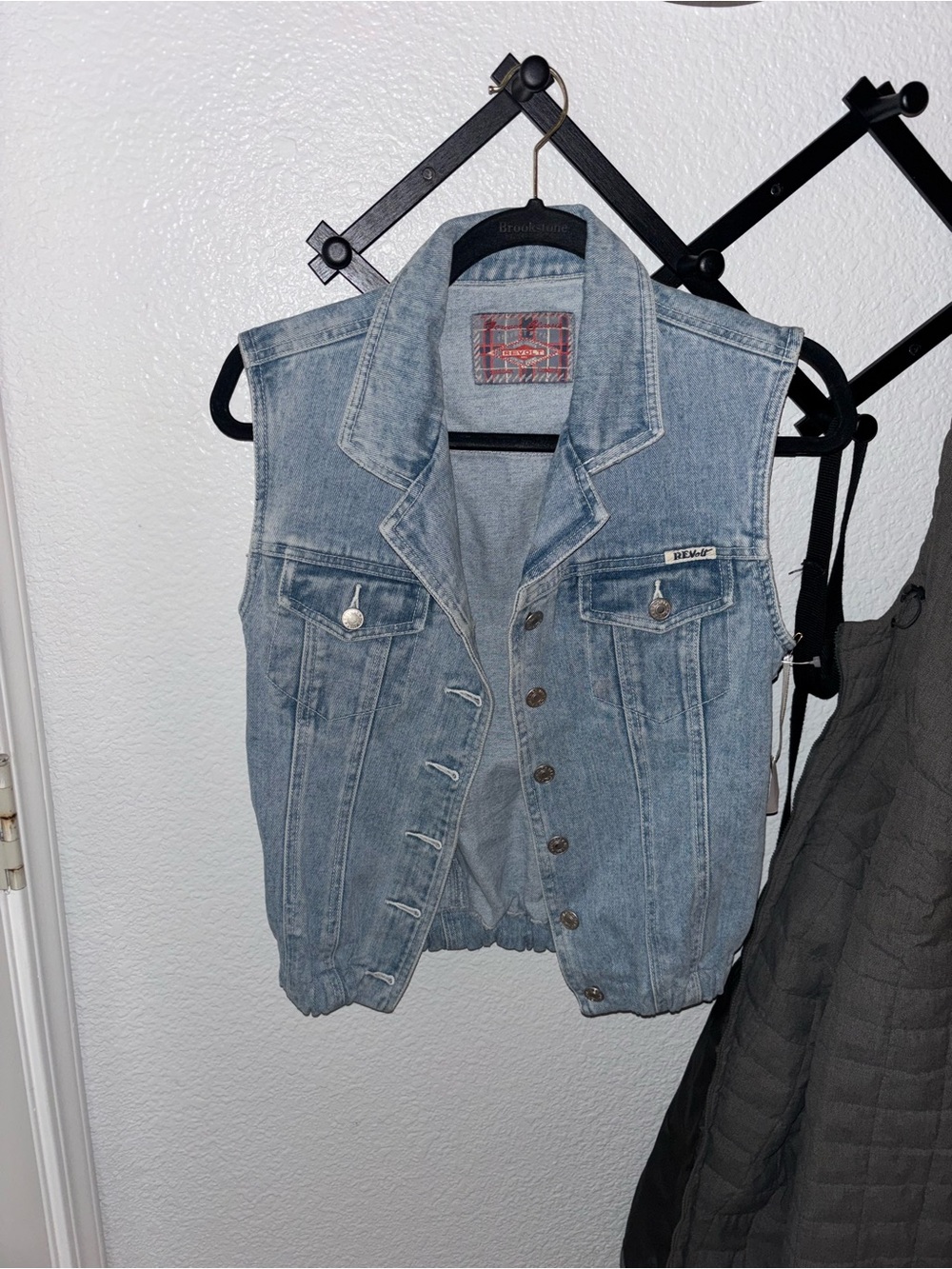 Revolt Denim Vest Light Wash 90s Grunge Sleeveless Jean Jacket Size L - Picture 2 of 7